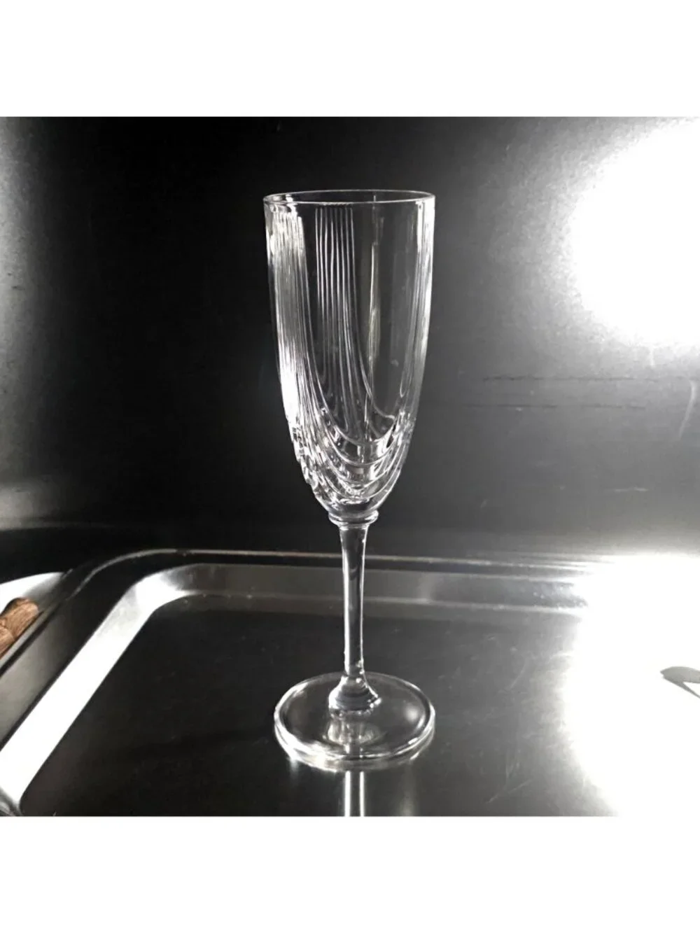 RCR Magnolia Champagne Flute cut swags design Royal Crystal Italian Art Deco 199